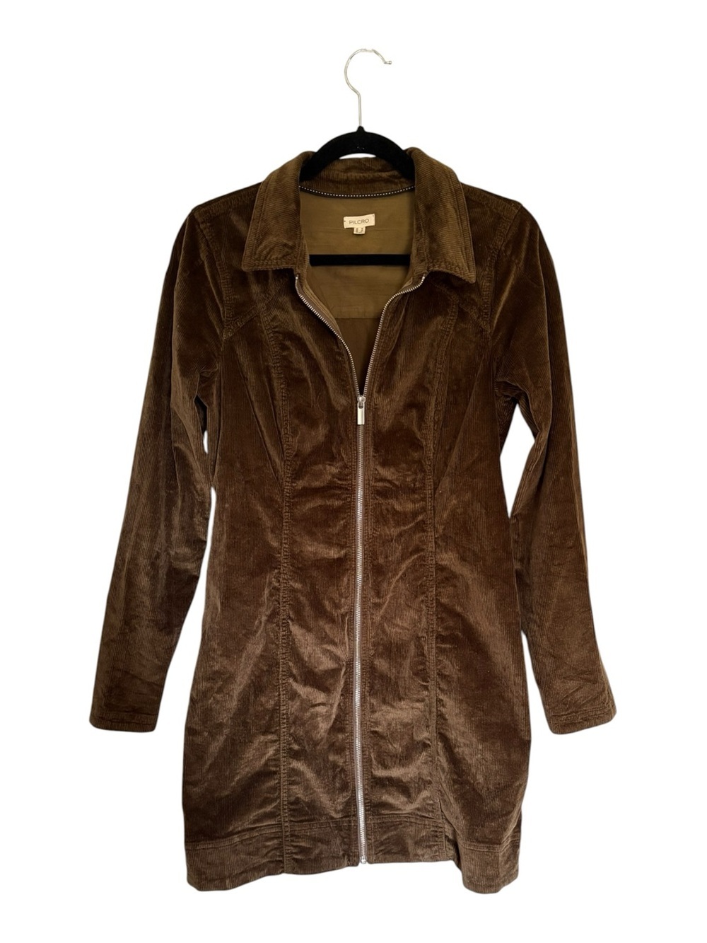 Anthropologie Pilcro Corduroy Zip Front Mini Dress Dark Green Moss Shacket 12 - Picture 1 of 6
